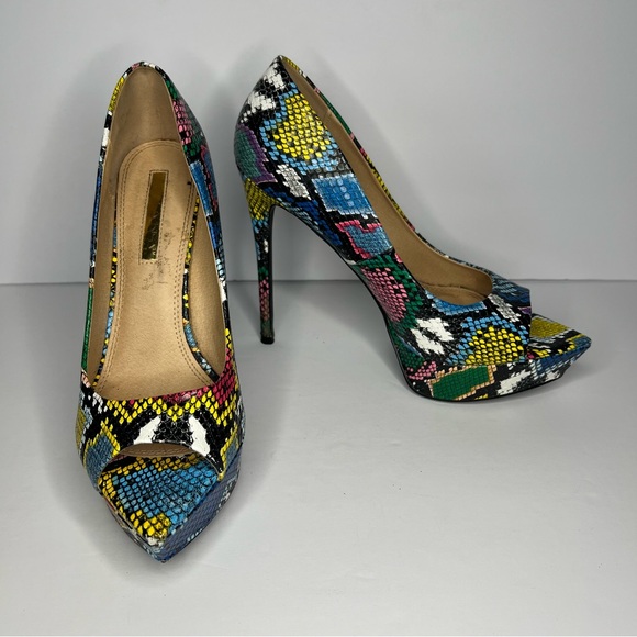 Liliana Platform Rainbow Colorful Snake Skin Stiletto peep‎ toe Pump women's 8.5 - Picture 1 of 12